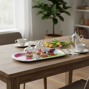 Plateau de service rectangulaire décoratif en verre moderne de grande taille 160x350 mm pour aliments, style fleur de tulipe Kontensan EF16830 - Product Image 3