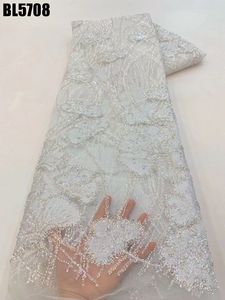 Dernière robe de mariée en dentelle perlée aso ebi à la mode avec dentelle perlée brillante d'Europe et d'Amérique avec des perles colorées - Product Image 6