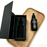Vente en gros de flacons compte-gouttes en verre noir mat de luxe vides de 15 ml à 100 ml pour huile essentielle pour barbe et cheveux, avec impression sérigraphique et boîte magnétique