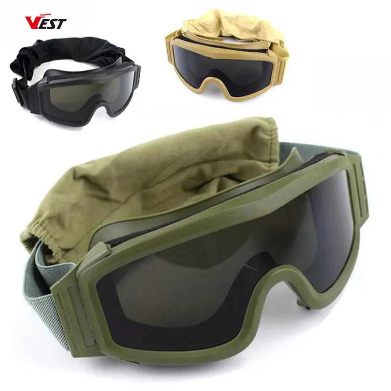 조끼 3 렌즈 전술 고글 군사 슈팅 선글라스 육군 공기 소프트 페인트 볼 오토바이 Motocross 전쟁 게임 안경