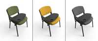 Chaise de formation moderne et durable, revêtement en tissu, structure métallique, tablette d'écriture, empilable, ergonomique, bureau, hôpital, domicile