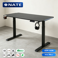 Bureau debout électrique réglable en hauteur à double moteur, ergonomique, avec plateau pour câbles et plateau en fibre de carbone