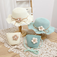 Set Topi Musim Panas Anak Perempuan Dua Buah, Topi Nelayan & Visor Jerami Kertas Motif Bunga Lucu untuk Pantai dan Aktivitas Luar Ruangan