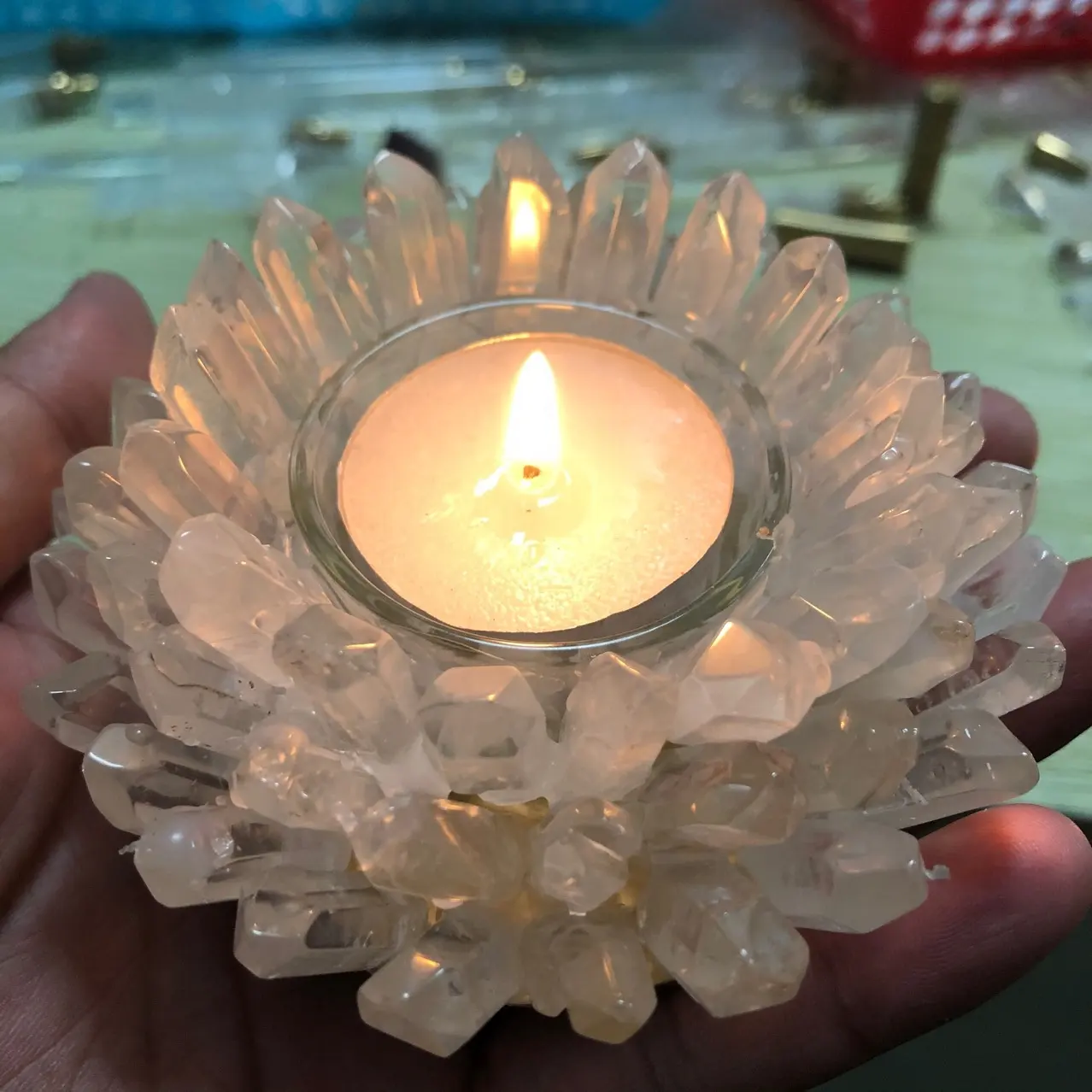 2024 Natural column handmade ore white crystal stone candlestick foreign trade popular factory direct sale