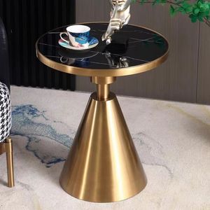 Mesa auxiliar de lujo ligera, parte superior de piedra de mármol redonda moderna, patas de Metal dorado, mesa auxiliar pequeña, sala de estar, muebles para el hogar, mesa auxiliar para cama - Product Image 3