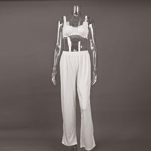 طقم بيجامة نسائي من قطعتين حمالة صدر وبنطلون من مصنع QINSI ببيع مباشر، ملابس نوم نسائية بتصميم Pointelle وشعار مخصص، لانجري نسائي - Product Image 4