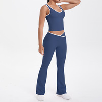 Ensemble de yoga TongJoes taille haute élastique, double face brossé, ajusté, respirant, avec détails croisés et jambes larges, pour le sport