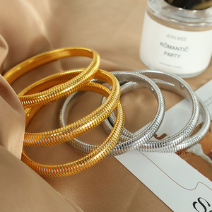 European American Style Threaded Stainless Steel Spring <b>Bracelet</b> For Women 8mm Screw Shape Party Jewelry Fashion <b>Bangle</b> - Product Image 1