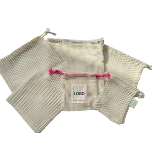 Eco-friendly Reusable Organic Cotton Mesh Produce <b>Bag</b> Drawstring Grocery <b>Net</b> <b>Bags</b> for Vegetable Fruit Food Kitchen - Product Image 3