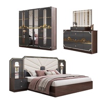 Ensemble de meubles de chambre à coucher de luxe moderne, cadre en bois, finition gris brillant, lit king size, suite de chambre principale, ensembles de meubles de chambre à coucher turcs