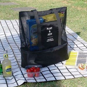 Extra Large Washable <b>Lightweight</b> Plain Waxed Thick Swimming <b>Beach</b> <b>Bag</b> Mesh Tote <b>Bag</b> With Cooler Compartment - Product Image 5