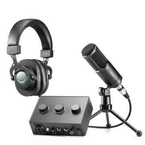 Fifine peralatan Studio rekaman profesional, Kit lengkap dengan antarmuka Soundcard Mic dinamis dengan 48V Podcast