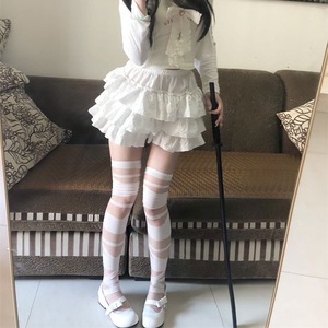 Japanese Style Over The Knee Bandage Socks White Thin 5D Spandex Lolita Mary Jane Stockings With Laces - Product Image 1