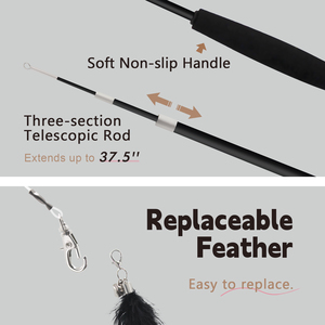 SONGWAY Ensemble de jouets pour chat de luxe réalistes, série noire, baguette rétractable avec plumes, 6 clochettes de remplacement - Product Image 5