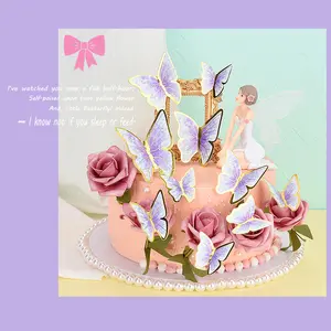 10pcs_pack 핑크 황금 나비 생일 케이크 토퍼 키즈 생일 케이크 토퍼 베이비 샤워 웨딩 케이크