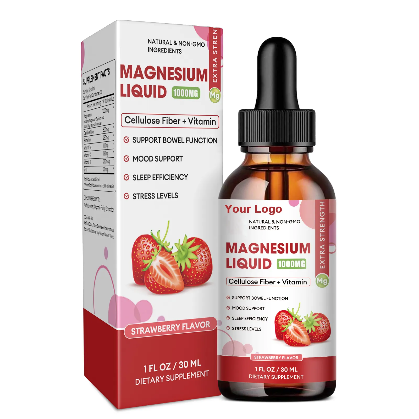 OEM Mood Relaxation Strawberry Flavor 30ml Vitamin C D B6 and Zinc Magnesium Glycinate Liquid Drops for Sleep