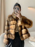 Manteau court en fourrure de sable russe pour femme, super doux et confortable, en vison sable étoilé doré, nouvelle arrivée