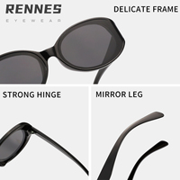 Nouvelles Lunettes de Soleil Rennes Rétro Unisexe à Monture Fine et Ovale, Verres UV400, Matériau PC, Noir, Idéales pour les Vacances d'Été et les Loisirs
