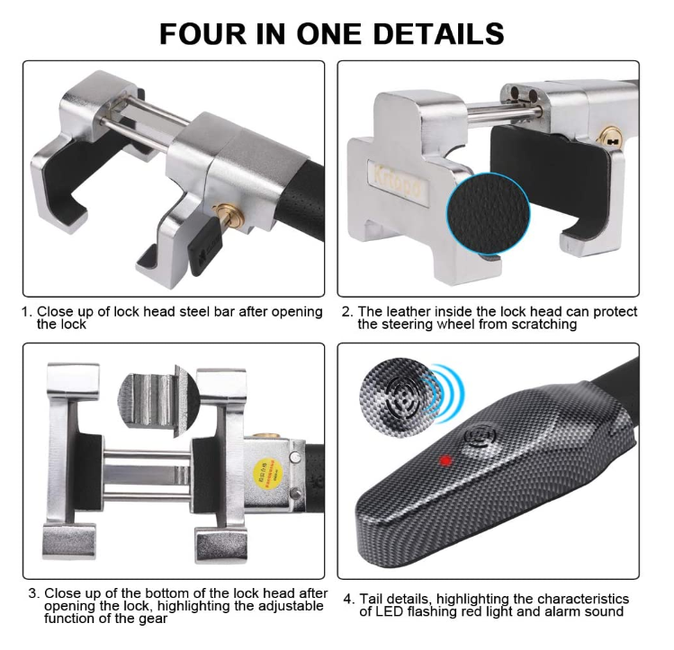 YH1690 Car Steering Wheel Lock with Alarm - Auto Anti-Theft Security T-Lock | Ningbo Hengda
