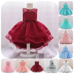 Girl Elegant Evening Gown Little Girl tule Princess Dress Vestido infantil Vestíbulo de casamento azul