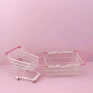 Chariot rose Kawaii Iron Art Mini panier d'achat mignon créatif <span class=keywords><strong>Photo</strong></span> accessoires chariot ornements maison panier de rangement décoratif - Product Image 4