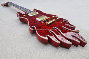 Flyoung Nhạc Cụ Hình Dạng Bất Thường 6 Dây Đàn Guitar Màu Đỏ Tay Phải Khảm Phím Đàn Rồng - Product Image 4