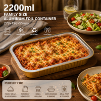 Barquette alimentaire jetable en aluminium 2200 ml, 278x196 mm, rectangulaire, dorée, pour la restauration, la cuisson, le rôtissage et les plats à emporter