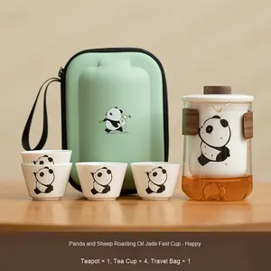 Juego de té de viaje de cerámica portátil con diseño de Panda, taza rápida para invitados para uso doméstico y al aire libre, taza de té de Kung Fu exclusiva Personal - Product Image 6