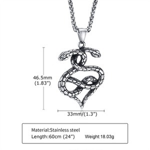 Wholesale Double Snake Head Black Oil Stainless Steel Snake Pendant <b>Necklace</b> <b>for</b> <b>Men</b> - Product Image 5