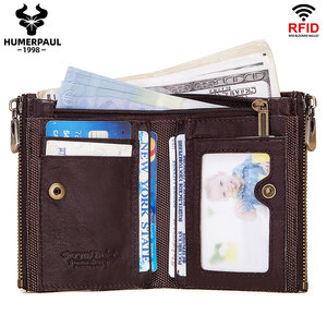 HUMERPAUL Cartera de Cuero Genuino al por Mayor para Hombre, con Bloqueo RFID, Tarjetero, Monedero con Doble Cremallera, Bolsillo para Monedas, Carteira - Product Image 2