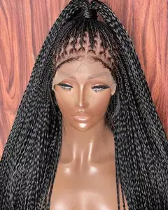 Wholesale Handmade Micro Cornrow Box Braided Wigs Glueless Knotless Braid Lace Front Wigs Heat Resistant Synthetic Hair Wigs