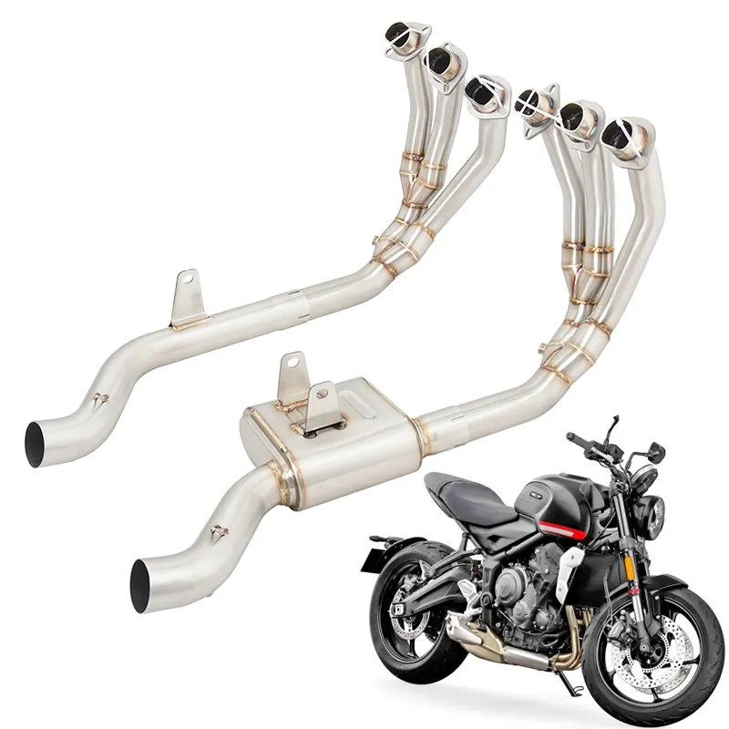 Sistem Knalpot Sepeda Motor untuk Triumph Trident 660 Ubah Pipa Sambungan Tengah Depan Baja Tahan Karat 51Mm