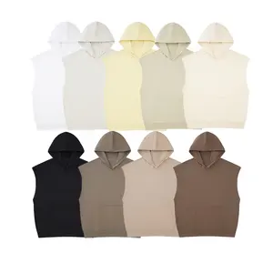עיצוב אופנה לוגו מותאם אישית מודפס בגזרה רופפת 100 כותנה סוודר ללא שרוולים קפוצ'ונים גברים שמיכה רגילה
