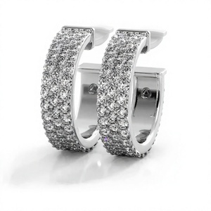 Luxury 18K 14K Gold Plated 3 <b>Row</b> Round Diamond C Hoop Earrings Iced Out Pave Crystal Elegant Earrings Fine Jewelry for Women - Product Image 2