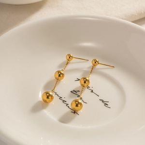 Drop <b>Earrings</b> Ball Shape Titanium Steel <b>Tassel</b> Design Party Jewelry JDE2302132 - Product Image 4