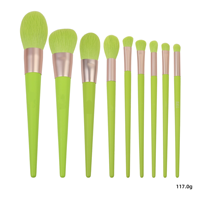 Ensemble de pinceaux de maquillage synthétiques à manche en bois personnalisés Ms.miau, 9 pièces, pour le visage, le correcteur, en rose, rouge, violet, vert