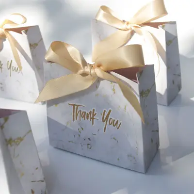 CSMD chinesischer hersteller großhandel keine blume geschenkverpackung marmor farbe leere hochzeit gefälligkeiten box mit dankeschön-schrift