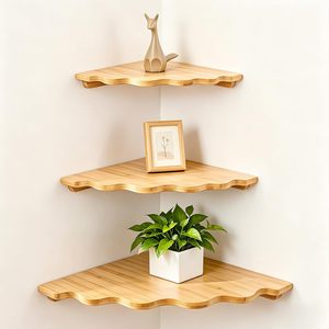 Wooden <b>Floating</b> Corner Shelf 3 Tier Wall Mount Storage Rack For Plants Photo <b>Frames</b> Bathroom Living Room Kitchen - Product Image 1