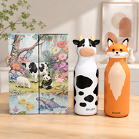 Botella de Agua Infantil con Diseño de Animales, Personalizable con Logotipo, de Acero Inoxidable, Aislada, con Pajita, 200ml 500ml, para la Escuela
