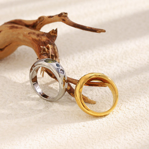 Anillo de banda de acero inoxidable con incrustaciones de piedras multicolor, moderno, vintage, grueso, apilable, para mujer, para uso diario y fiestas. - Product Image 6