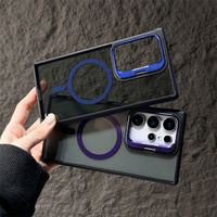 Coque de téléphone magnétique antichoc dépolie avec support de caméra transparent et support d'objectif pour Samsung S26 Ultra S25 S24 S23 Series
