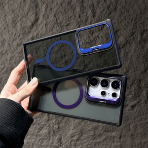 Bumper Clear Camera stand Magnetic Phone case for Samsung S26 ultra S25 S24 S23 <b>Series</b> Lens holder Frosted Shockproof Back Cover - Product Image 2
