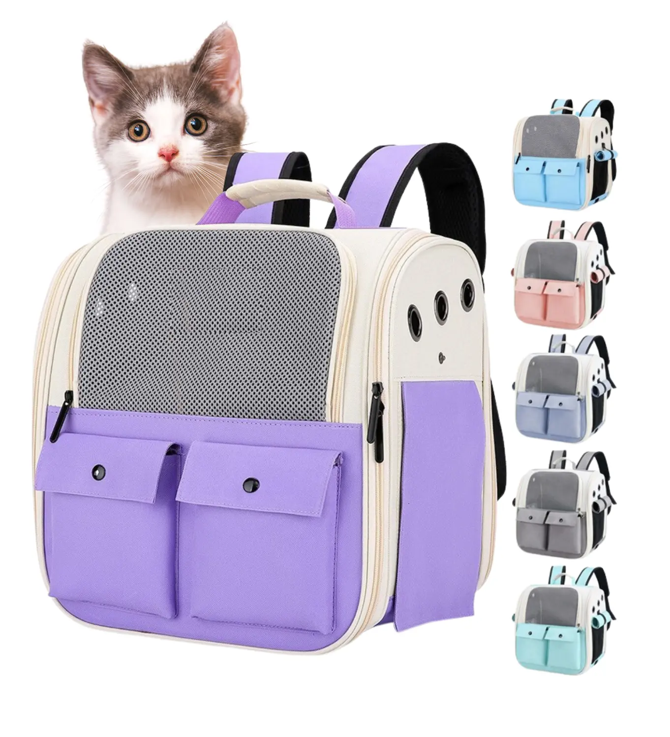 PeiWay tas ransel kucing transparan, tas hewan peliharaan perjalanan portabel, tas ransel kucing bersirkulasi transparan ruang grosir kelas atas