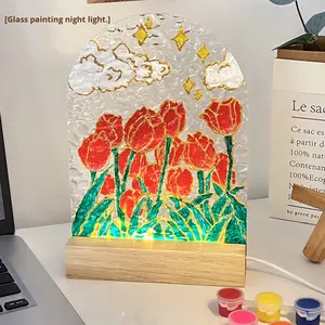 لوحة زجاجية حديثة يدوية الصنع بتأثير تموجات الماء مع إضاءة، مجموعة مواد الرسم الأكريليك الصغيرة - Product Image 2