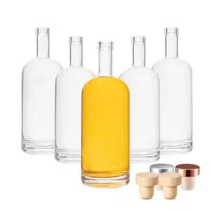 Factory Price Custom 500ml 700ml 750ml 1000ml Mini Empty Beverage Rum Gin Whisky Spirit Vodka Glass Liquor Bottle With Cork Cap