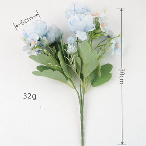 Ramo de peonías artificiales vibrantes de estilo europeo, flores artificiales para bonsái, accesorios de decoración para bodas y escenas - Product Image 5