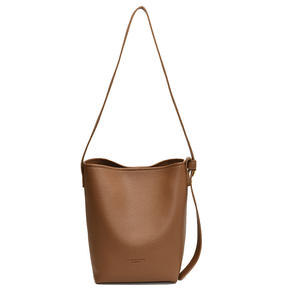 Sac seau en cuir grainé marron, style minimaliste, bandoulière réglable, sac bandoulière femme. - Product Image 6