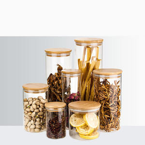 Organisateur de cuisine Bouteilles de stockage rondes hermétiques Pot en verre pour café, thé et épices avec couvercle en bambou Bocaux de stockage des aliments en verre scellé - Product Image 5