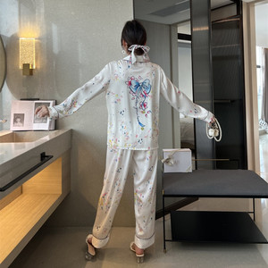 2022 nouveau Design mode femmes <span class=keywords><strong>chemise</strong></span> <span class=keywords><strong>de</strong></span> <span class=keywords><strong>nuit</strong></span> à manches longues pantalon mince soie coréen pyjamas glace soie Senior imprimer vêtements <span class=keywords><strong>de</strong></span> <span class=keywords><strong>nuit</strong></span> - Product Image 3