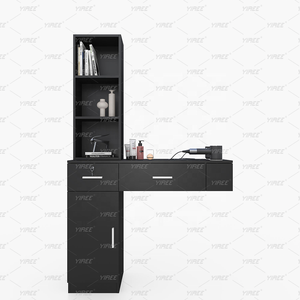 Mueble de Barbería Personalizado de Madera de Roble, Estación de Estilismo Negra, Mueble de Salón Montado en la Pared, Estación de Trabajo de Peluquería con Almacenamiento - Product Image 5